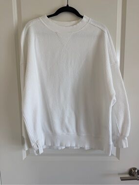 aerie White Ribbed Scoop Crew Sweatshirt